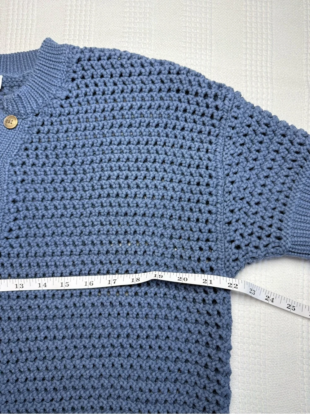 Haven Well Within Blue Knot Stitch Short Sleeve Henley Sweater M